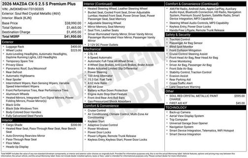 Soul Red Crystal Metallic 2026 Mazda CX-5 2.5 S Premium Plus Package