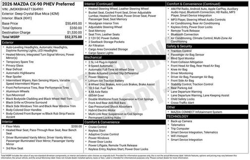 Deep Crystal Blue Mica 2026 Mazda CX-90 PHEV Preferred