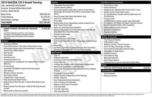 Crystal White Pearl Mica 2015 Mazda CX-5 Grand Touring