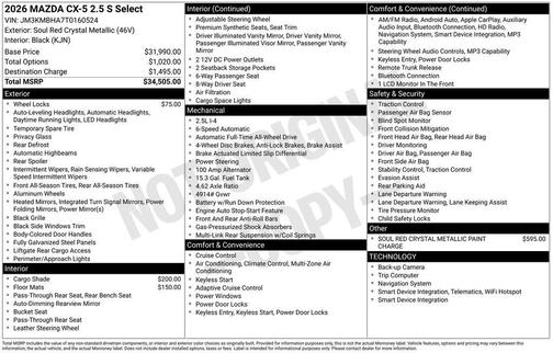 Soul Red Crystal Metallic 2026 Mazda CX-5 2.5 S Select Package