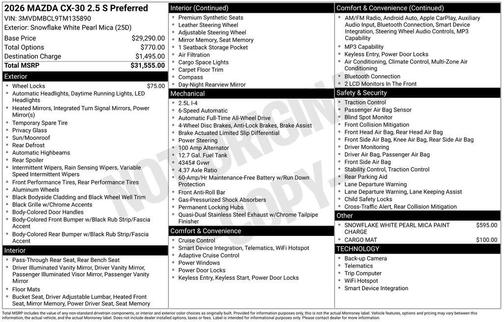 Snowflake White Pearl Mica 2026 Mazda CX-30 2.5 S Preferred Package