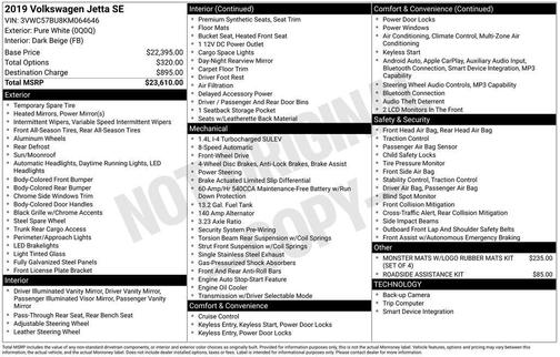 Pure White 2019 Volkswagen Jetta 1.4T SE