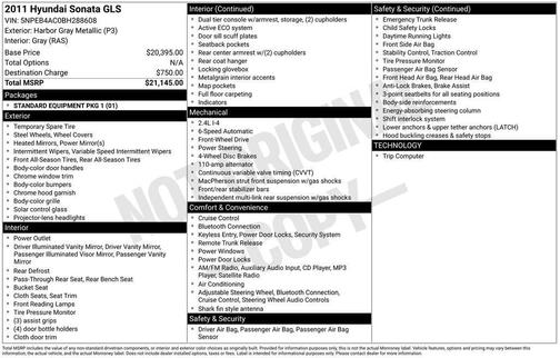 Harbor Gray Metallic 2011 Hyundai SONATA GLS