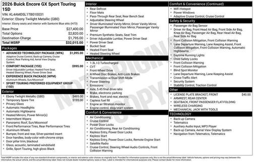 Ebony Twilight Metallic 2026 Buick Encore GX Sport Touring