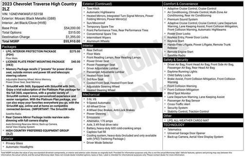 Black 2023 Chevrolet Traverse High Country