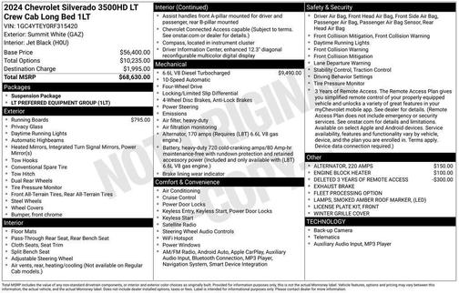 White 2024 Chevrolet Silverado 3500 LT