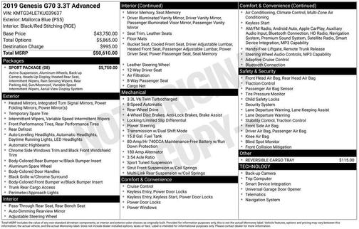 2019 Genesis G70 3.3T Advanced