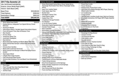 White 2017 Kia Sorento LX