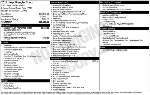 Green 2011 Jeep Wrangler Sport
