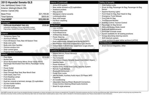 2013 Hyundai SONATA GLS