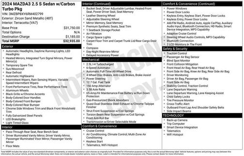 Zircon Sand Metallic 2024 Mazda Mazda3 2.5 Carbon Turbo