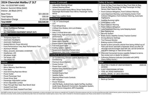 White 2024 Chevrolet Malibu 2LT