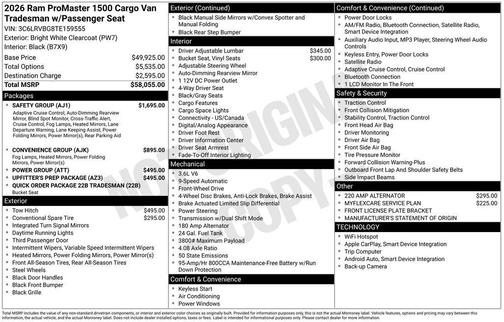 Bright White Clearcoat 2026 RAM ProMaster 1500 Base