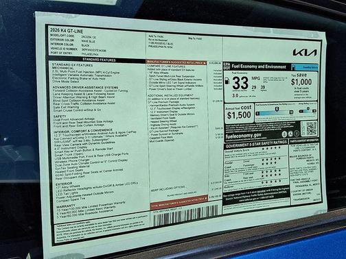 Wave Blue 2026 Kia K4 GT-Line