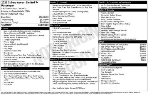 Ice Silver Metallic 2026 Subaru Ascent Limited