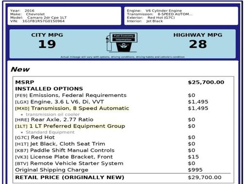 2016 Chevrolet Camaro 1LT