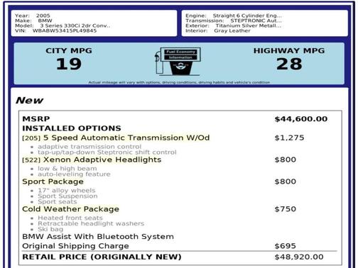 2005 BMW 330 CONVETIBLE 2DR
