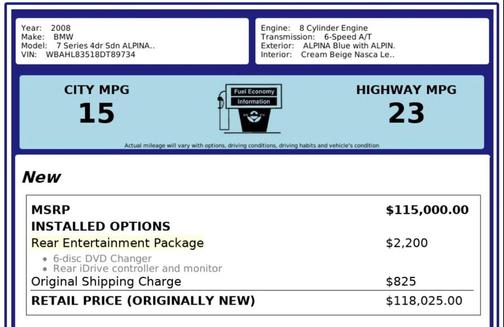 2008 BMW ALPINA B7 7 SERIES