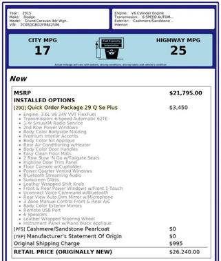 TAN 2015 Dodge Grand Caravan AVP/SE