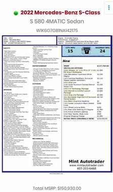 2022 Mercedes-Benz S-Class S 580 4MATIC