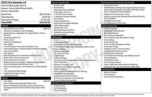 Glacial White Pearl 2023 Kia Sorento LX