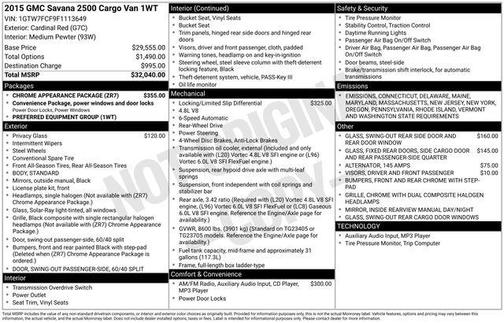 2015 GMC Savana 2500 Work Van