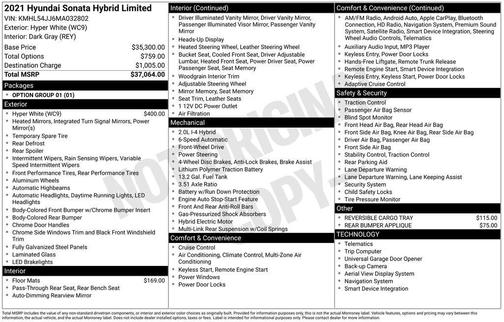 2021 Hyundai SONATA Hybrid Limited