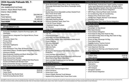Abyss Black Pearl 2026 Hyundai PALISADE SEL 7P