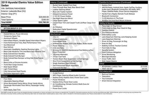 2019 Hyundai ELANTRA Value Edition