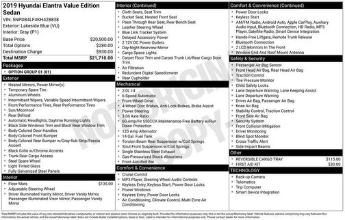 2019 Hyundai ELANTRA Value Edition