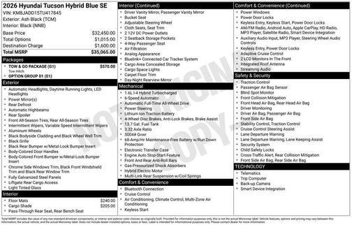 Ash Black 2026 Hyundai TUCSON Hybrid Blue SE