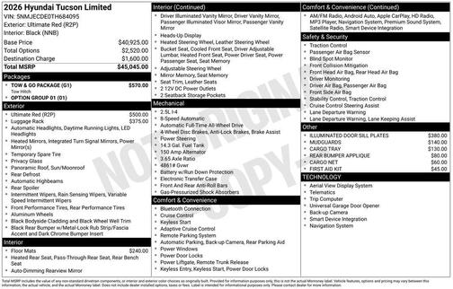 Red 2026 Hyundai TUCSON Limited
