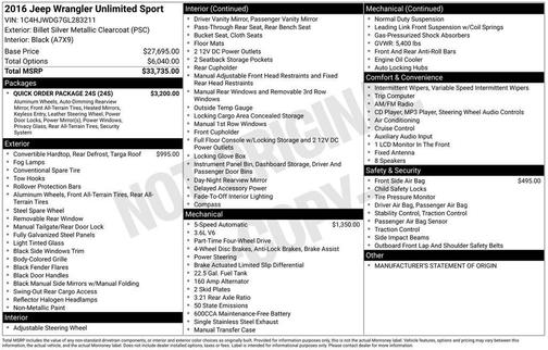2016 Jeep Wrangler Unlimited Sport
