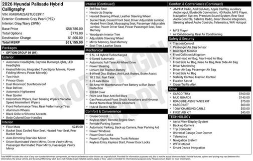 2026 Hyundai Palisade Hybrid Calligraphy
