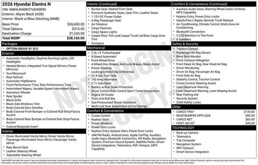 Black 2026 Hyundai ELANTRA N Base