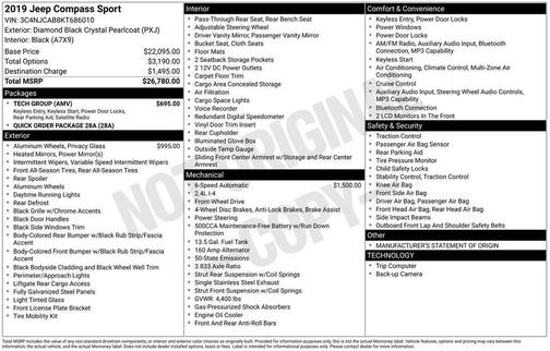 Diamond Black 2019 Jeep Compass Sport
