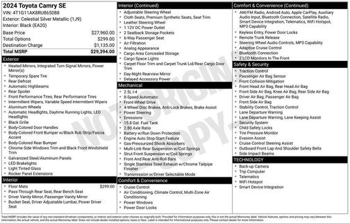 Celestial Silver Metallic 2024 Toyota Camry SE
