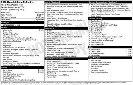 2020 Hyundai SANTA FE Limited 2.4