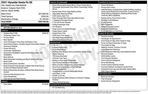 Calypso Red 2021 Hyundai SANTA FE SE
