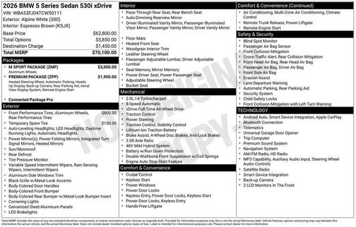 Alpine White 2026 BMW 530 i xDrive