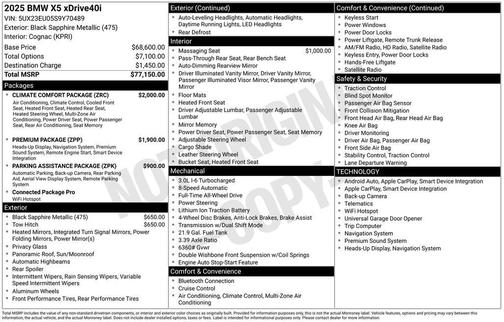 Black Sapphire Metallic 2025 BMW X5 xDrive40i