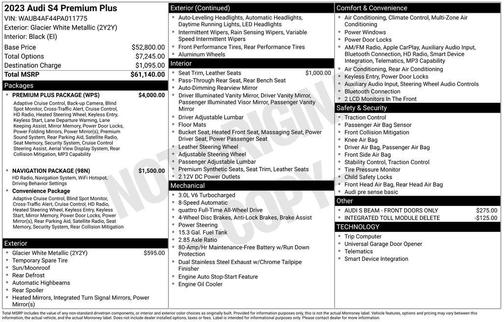 Glacier White Metallic 2023 Audi S4 3.0T Premium Plus