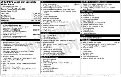 Red Metallic 2026 BMW 228 Gran Coupe XDrive
