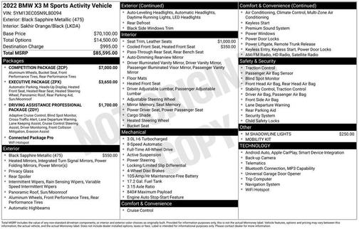 Black Sapphire Metallic 2022 BMW X3 M AWD