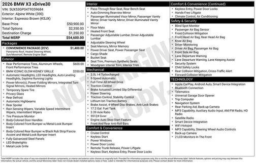 Alpine White 2026 BMW X3 30 xDrive