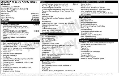 Black Sapphire Metallic 2026 BMW X5 xDrive40i
