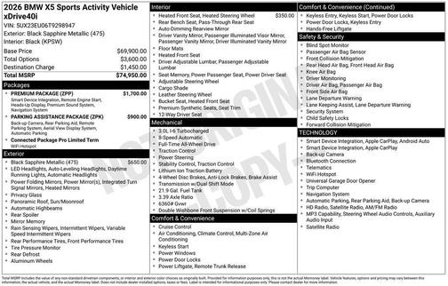 Black Sapphire Metallic 2026 BMW X5 xDrive40i