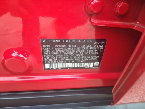 Milano Red 2025 Honda HR-V AWD Sport