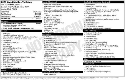 Bright White Clearcoat 2020 Jeep Cherokee Trailhawk