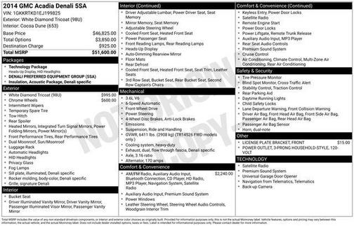 White Diamond Tricoat 2014 GMC Acadia Denali